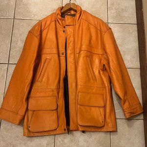 TKO Heavy Men's Leather Coat, Orange, Pre-Owned, Size Medium, Deep Pockets